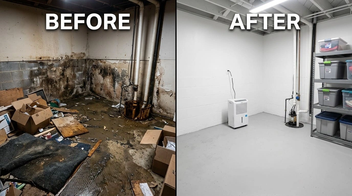 Basement Water Damage Cleanup Before After Longmont CO