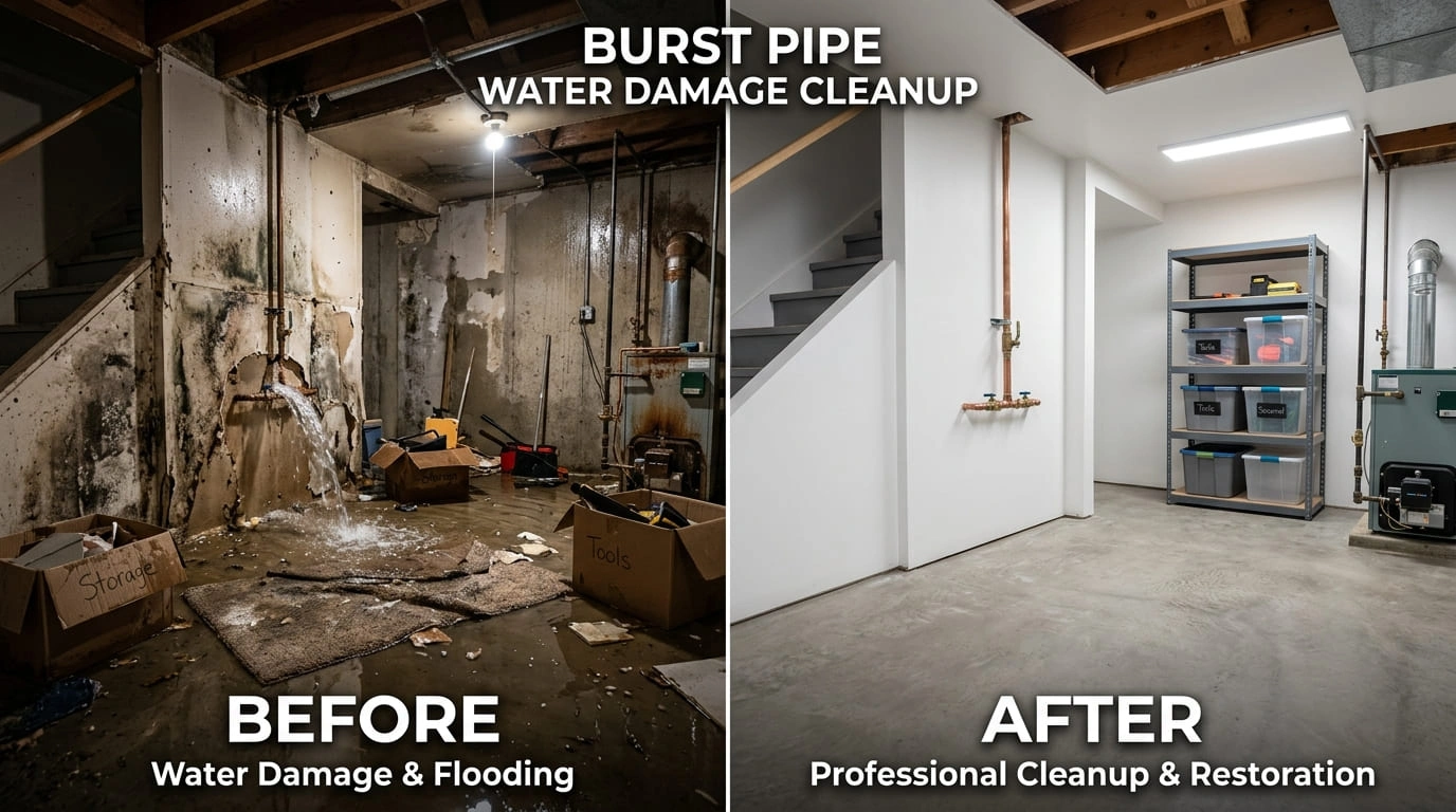 Burst Pipe Water Damage Cleanup Before After Longmont CO