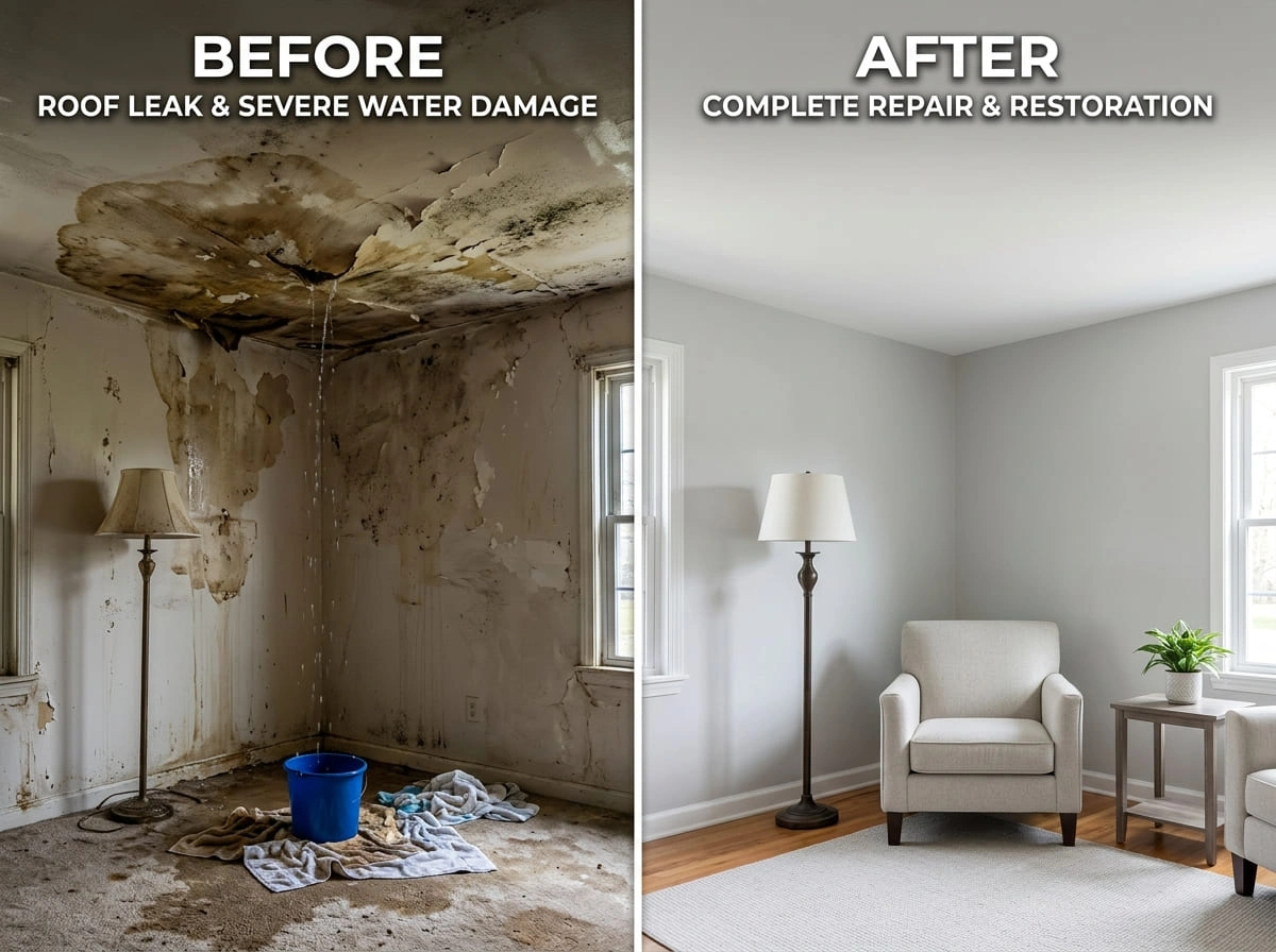 Roof Leak Water Damage Repair Before After Longmont CO