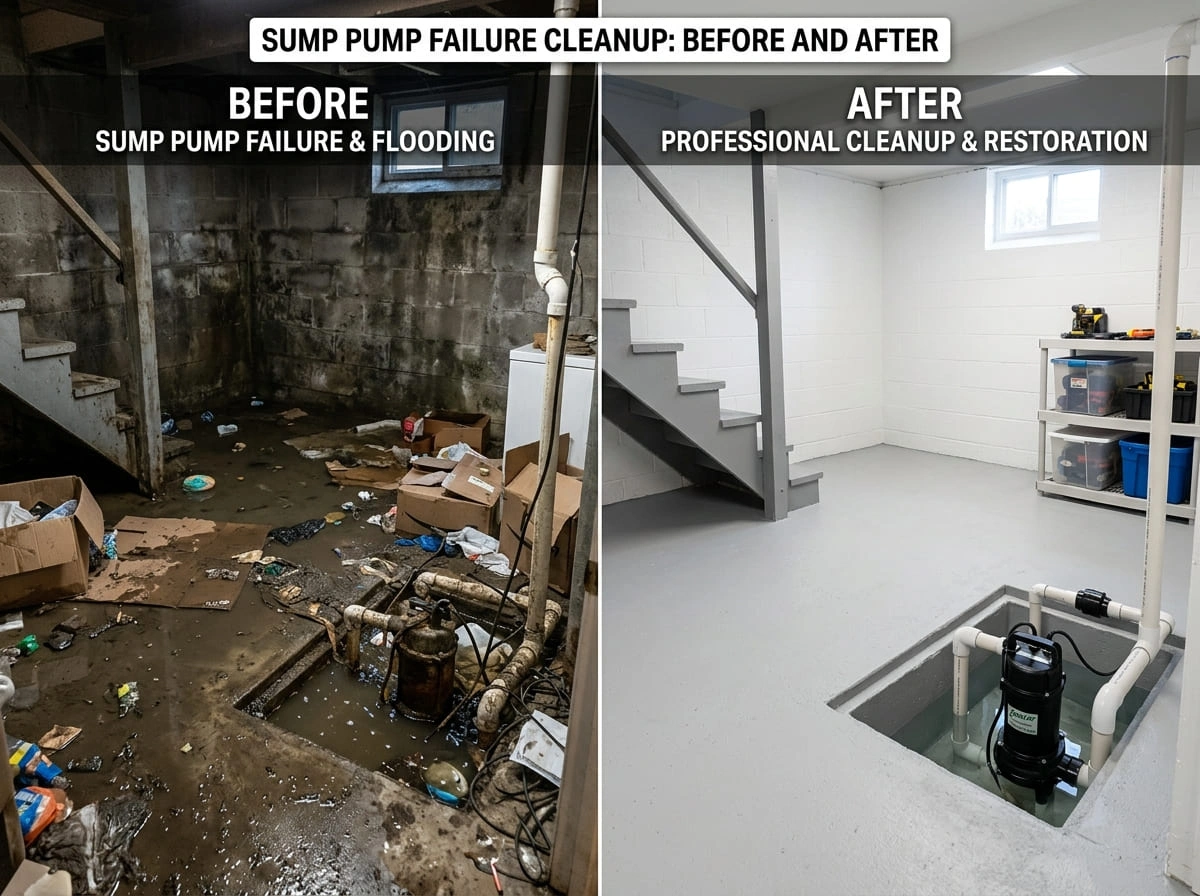 Sump Pump Failure Cleanup Before After Longmont CO