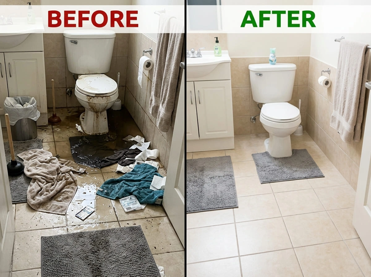 Toilet Overflow Cleanup Before After Mont Long Restoration Longmont CO